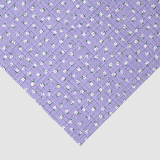 Papier Mousseline Marguerites sur Carreaux Violets (petite échelle) (Détail)