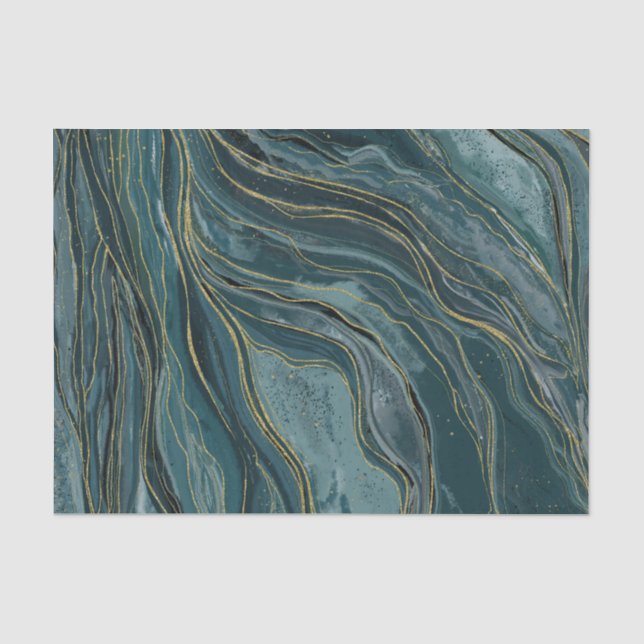 Papier Mousseline Mariage Aquarelle Abstrait d'or bleu doux (Recto)