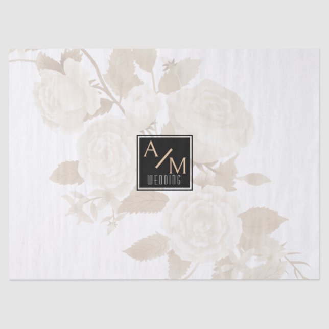 Papier Mousseline Mariage Chic Monogramme Blanc (Recto)