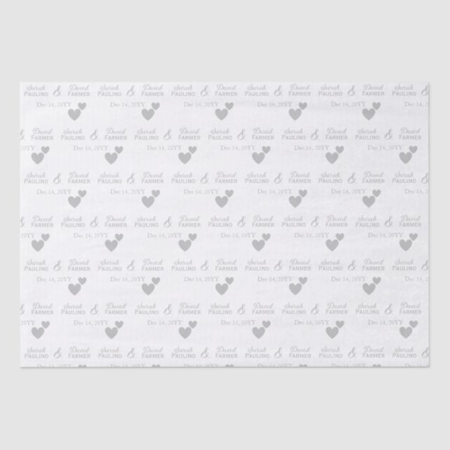 Papier Mousseline Mariage coeurs en argent personnalisés pour la mar (Recto)