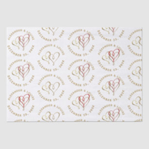 Papier Mousseline Mariage de la mariée Date Gold Embossé Coeur