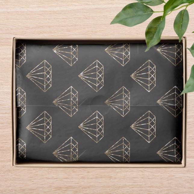 Papier Mousseline Mariage élégant diamant noir et or fiançailles (Créateur téléchargé)
