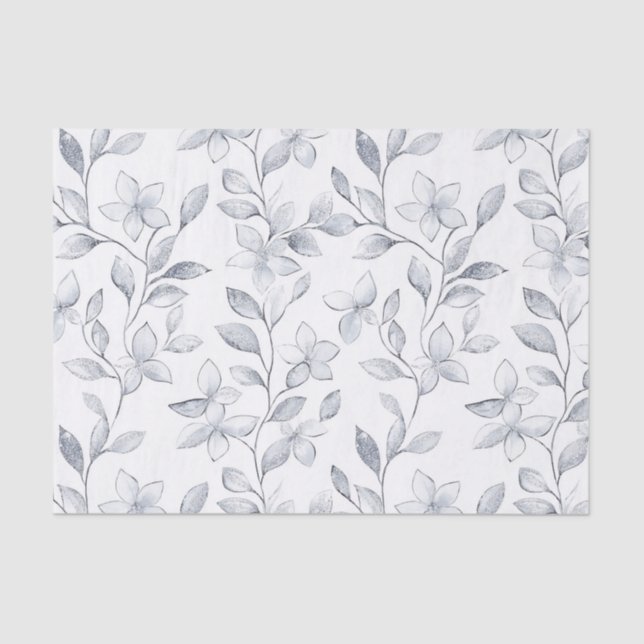 Papier Mousseline Mariage floral blanc argenté (Recto)