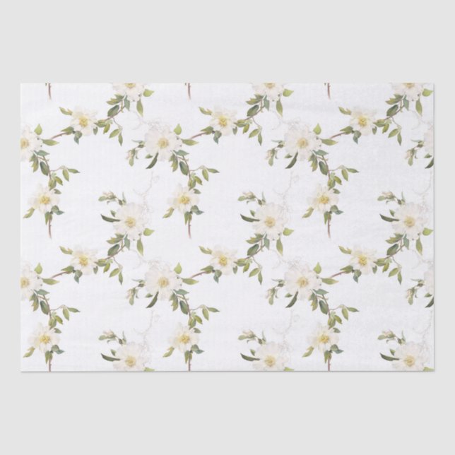 Papier Mousseline Mariage floral blanc romantique (Recto)