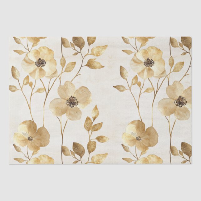 Papier Mousseline Mariage Floral Cream Gold (Recto)