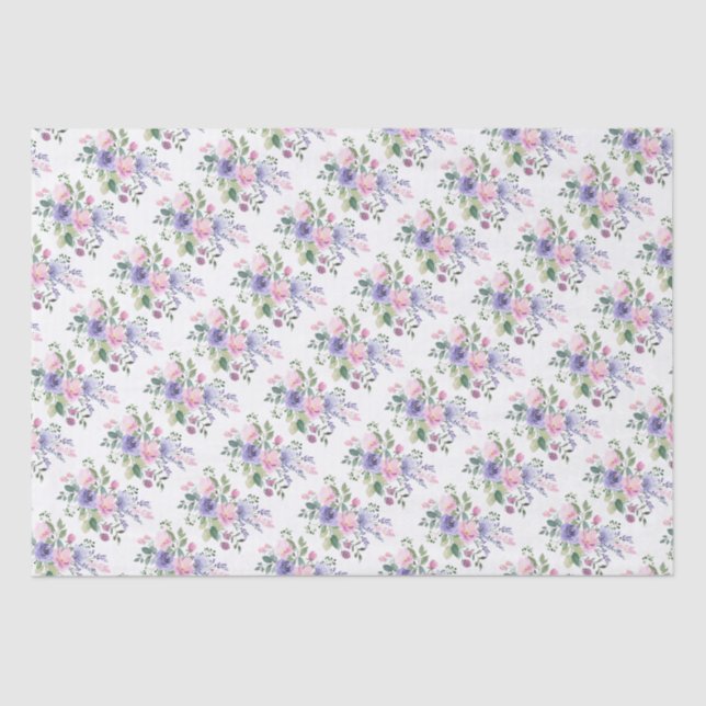Papier Mousseline Mariage floral lavande rose et violet (Recto)
