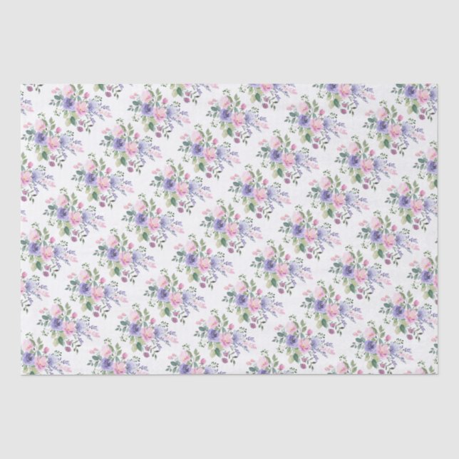 Papier Mousseline Mariage floral lavande rose pourpre (Recto)