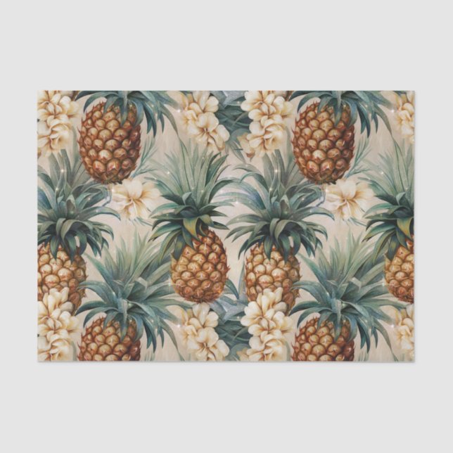 Papier Mousseline Mariage Floral Tropical aux Ananas  (Recto)