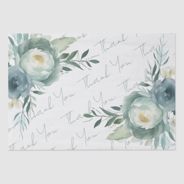 Papier Mousseline Mariage floral vert Sage (Recto)