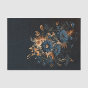 Papier Mousseline Mariage Glamour Floral Rustique Bleu Nuit et Or