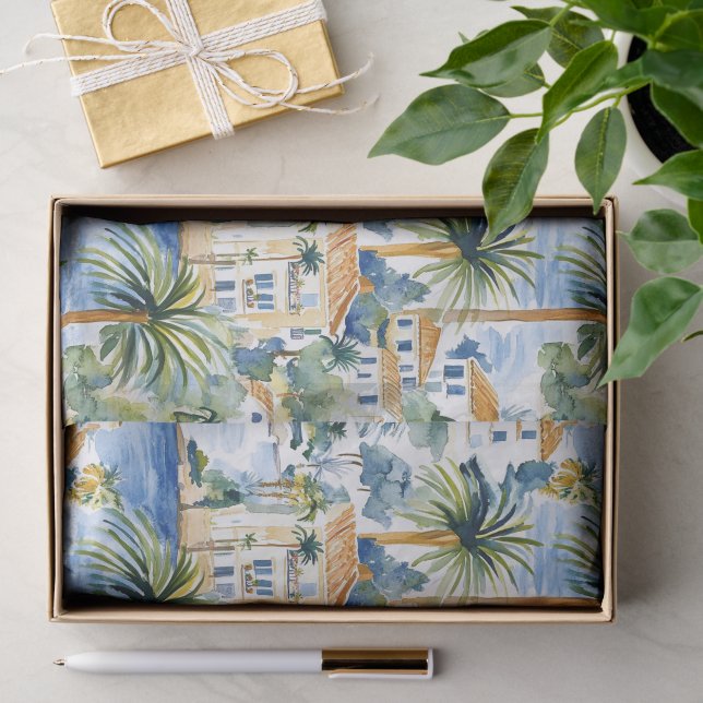 Papier Mousseline Mariage méditerranéen bleu tropical (Cadeau)