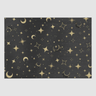 Papier Mousseline Mariage Moderne Céleste Lune Étoiles Noir & Or