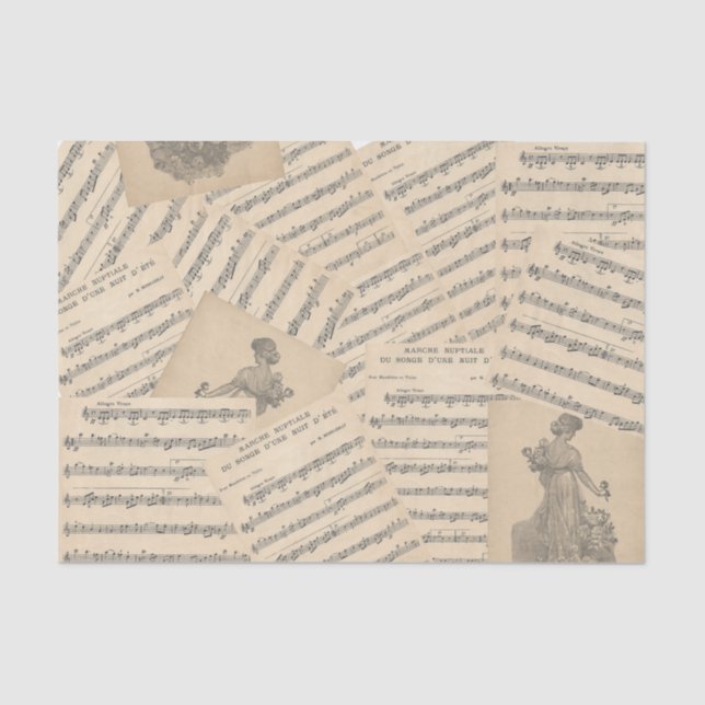 Papier Mousseline Mariage vintage français Mars Musique Tissu Papier (Recto)