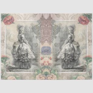 Papier Mousseline Marie Antoinette Aquarelle Fleurs Paire Découpage