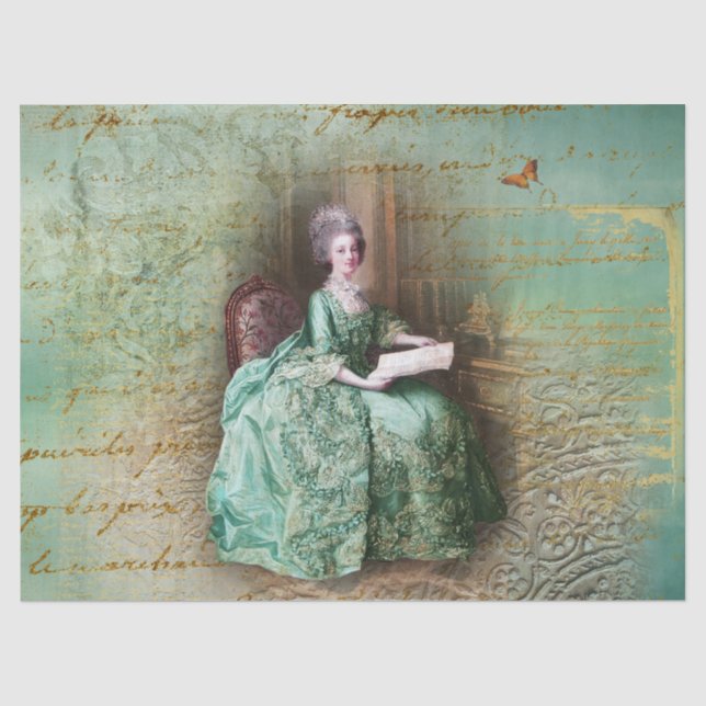 Papier Mousseline Marie Antoinette Papier Tissu Turquoise (Recto)