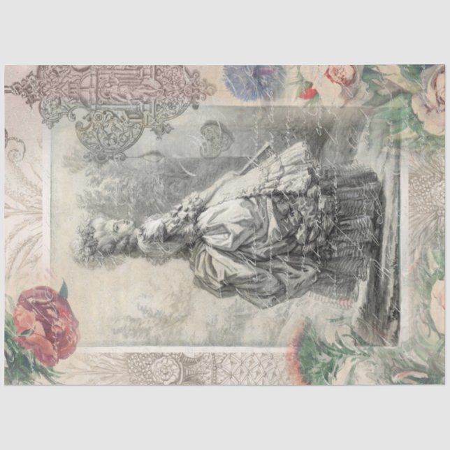 Papier Mousseline Marie Antoinette Pink Aquarelle Fleurs Découpage (Recto)