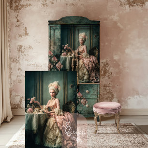 Papier Mousseline Marie Antoinette Portrait de Dame Assise au Thé