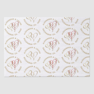 Papier Mousseline Marié Épouse Date de Mariage Cœur Doré en Relief