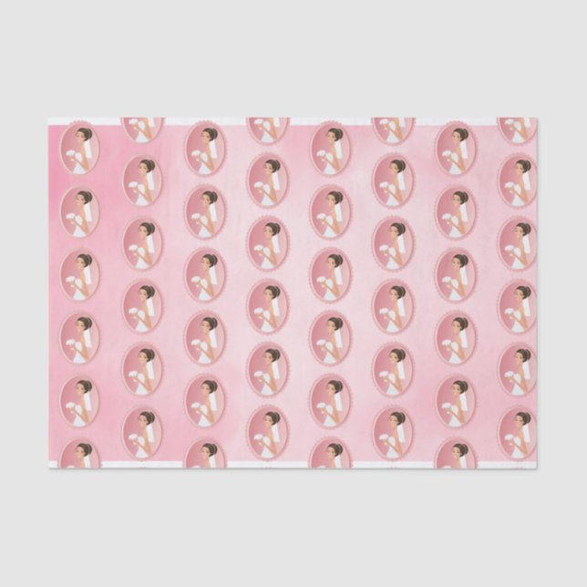 Papier Mousseline Mariée en robe Mariage blanche tenant un bouquet (Recto)