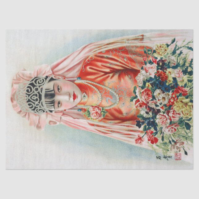 Papier Mousseline Mariée en rouge au Mariage chinois à Shanghai (Recto)