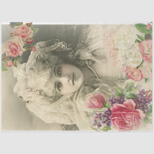 Papier Mousseline Mariée vintage avec Roses (Recto)