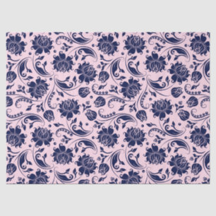 Papier Mousseline Marine bleu Floral Damas Arrière - plan rose