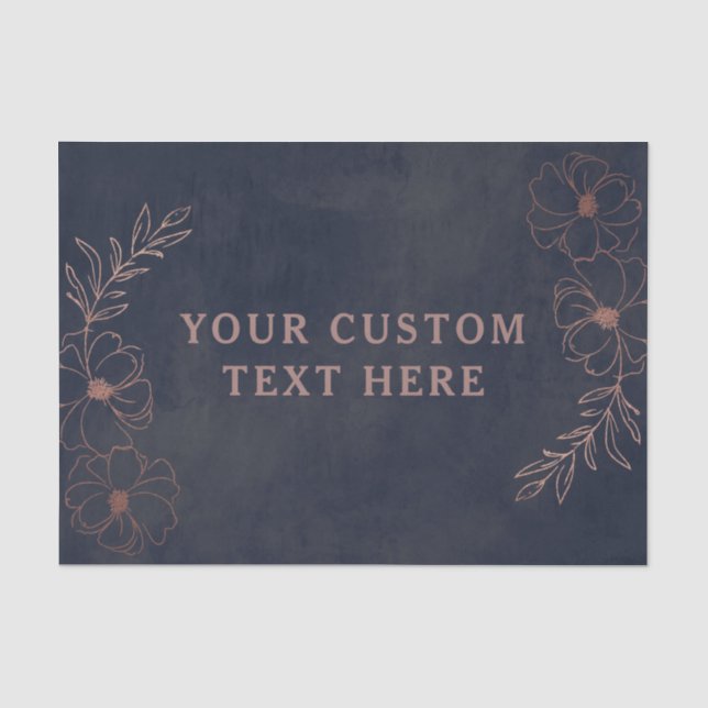 Papier Mousseline Marine Bleu & Rose Gold Foil Floral Mariage fronti (Recto)