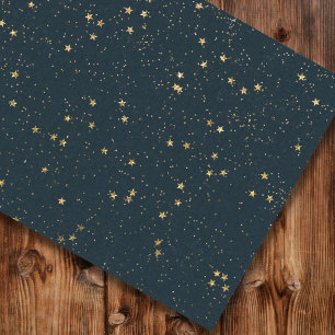 Papier Mousseline Marine Blue & Gold Stars   Noël