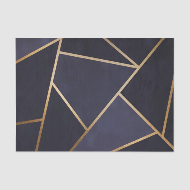 Papier Mousseline Marine Blue Gold Triangles Géométrique Élégant Cla (Recto)