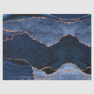 Papier Mousseline Marine Blue Rose Gold Agate Géode moderne Abstrait