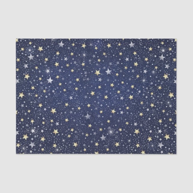 Papier Mousseline Marine Blue White & Gold Stars (Recto)