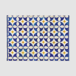 Papier Mousseline Marine marocaine Espagnole Tile Bleu Blanc Jaune