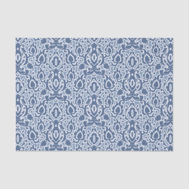 Papier Mousseline Marocain bleu gris Casbah Damask (Recto)