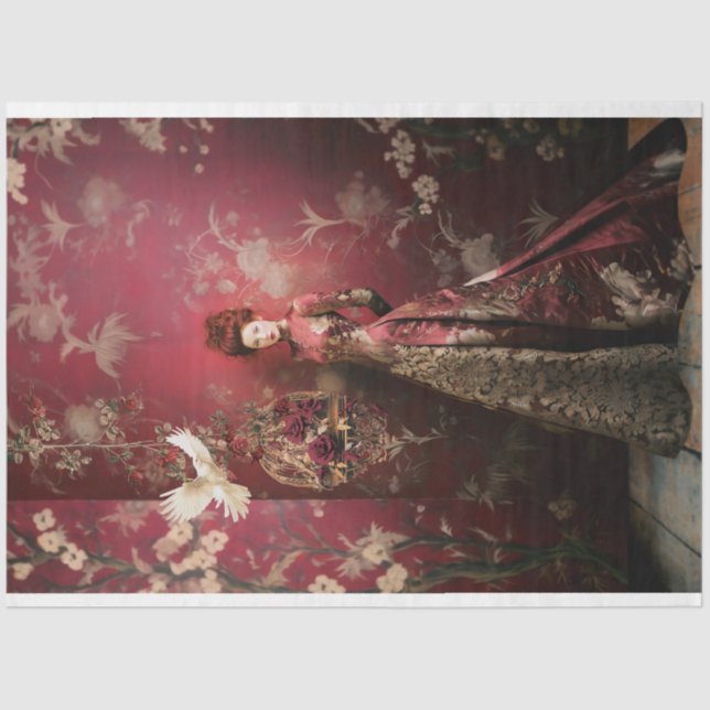 Papier Mousseline Maroon & Or, Modeste Elegance Femme (Recto)