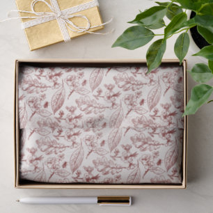 Papier Mousseline Maroon Rouge Feuille Floral Art Motif sur l'ivoire