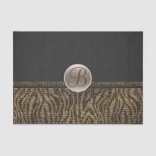 Papier Mousseline Marron Or Zèbre Étincelle Glam Monogramme Initiale