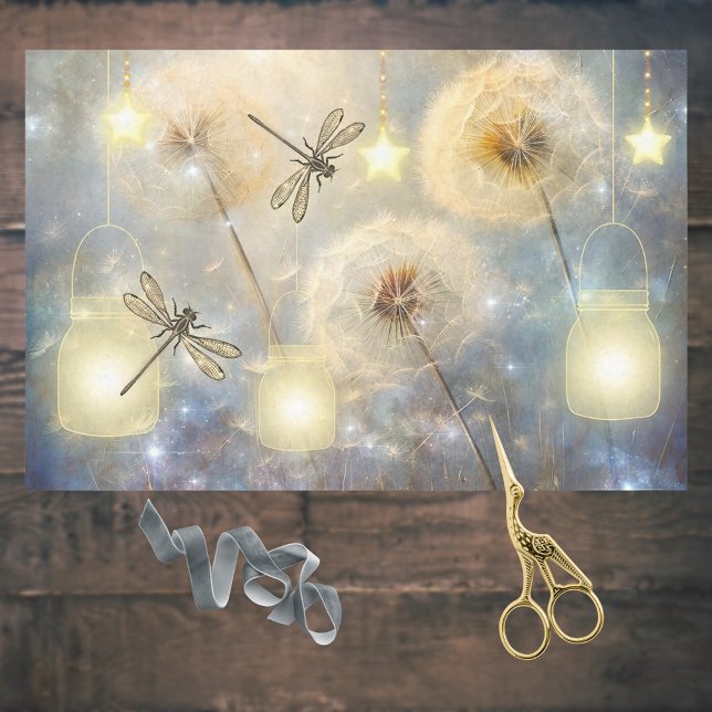 Papier Mousseline Mason Jars Stars Dragonflies et Dandelion Seeds (Créateur téléchargé)