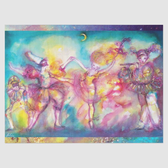 Papier Mousseline MASQUERADE, Mardi Gras Masques, Danse, Musique (Recto)