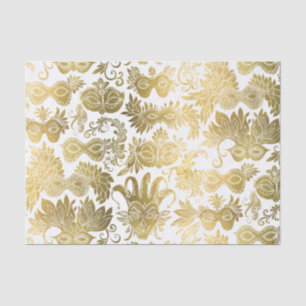 Papier Mousseline Masques masqués d'or sur le Motif blanc