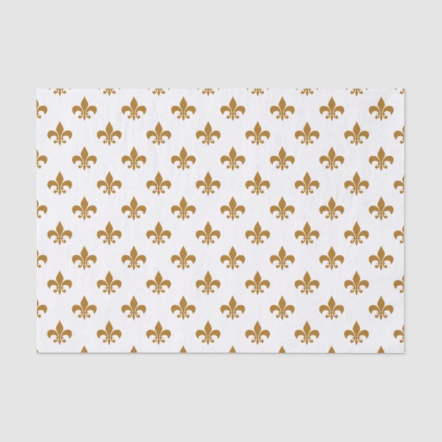Papier Mousseline Matte Gold Fleur-de-lis sur Blanc (Recto)