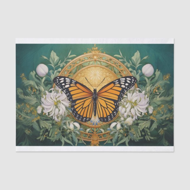 Papier Mousseline Médaillon du Monarque de Dahlia sur Rich Green (Recto)