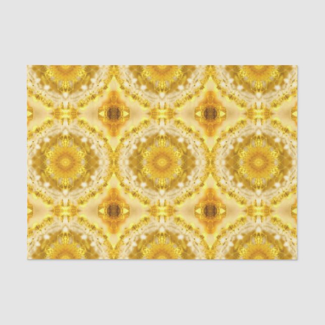 Papier Mousseline Médaillon Motif en Motif Batik Jaune de moutarde (Recto)