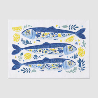 Papier Mousseline Mediterranean Summer Blue and Yellow Sardines