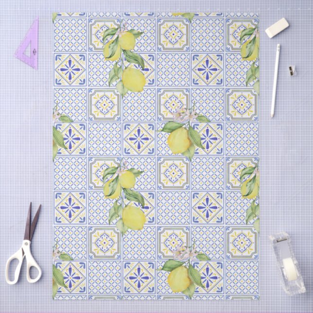 Papier Mousseline Mediterrenean Citrus Lemon pattern (Artisanat)