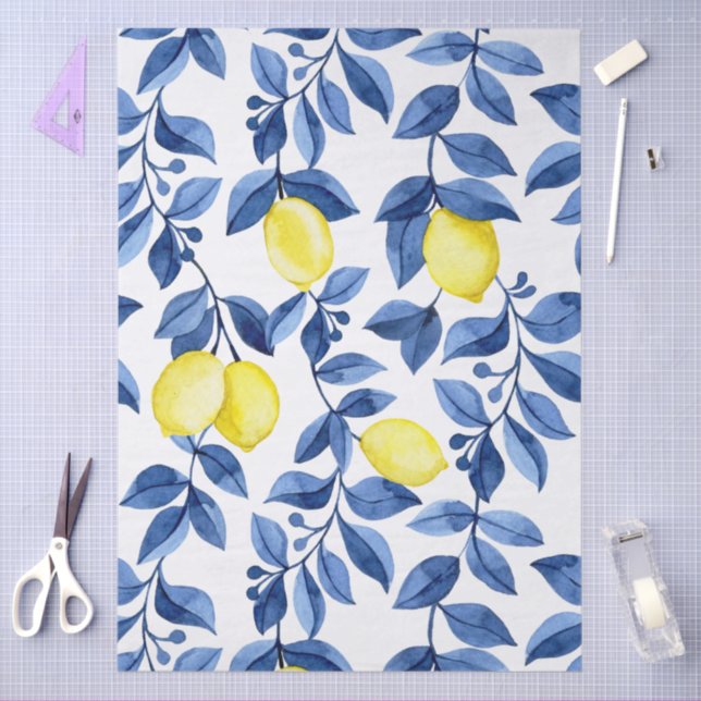 Papier Mousseline Mediterrenean Citrus Lemon pattern (Artisanat)