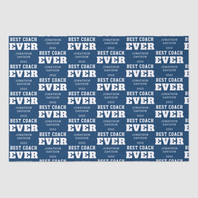 Papier Mousseline Meilleur Entraîneur Jour Nom Année Blanc Bleu (Recto)