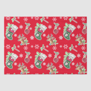 Papier Mousseline Meowy Christmas Happy Reindeer on Red