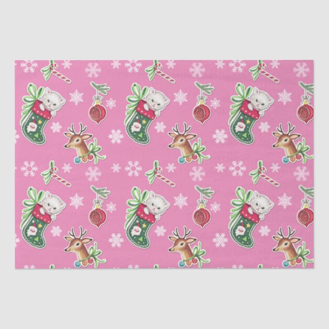 Papier Mousseline Meowy Christmas Joyeux renne rose (Recto)