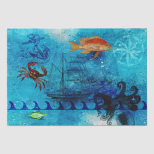 Papier Mousseline Mer Noire vintage Bleue Profond
