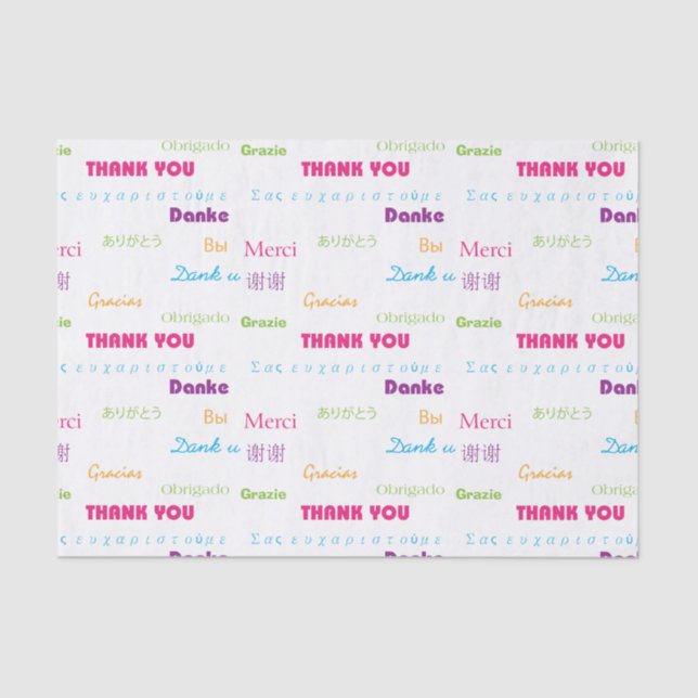 Papier Mousseline Merci Arc-en-ciel de nombreuses langues Texte (Recto)